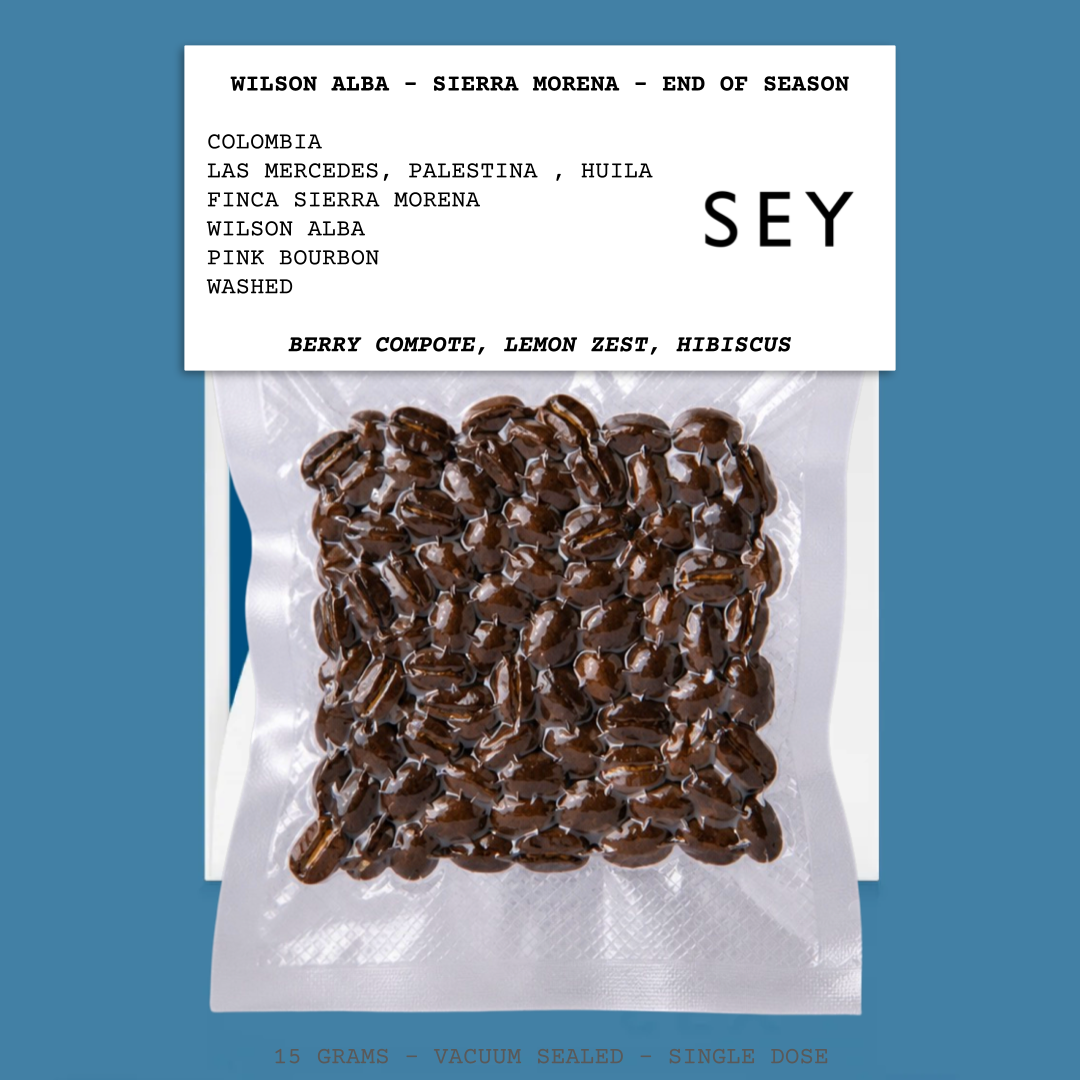 WILSON ALBA SIERRA MORENA - END OF SEASON-COLOMBIA-LAS MERCEDES, PALESTINA-HUILA-SIERRA MORENA-WILSON ALBA-TRANSPARENT-WASHED-ARABICA-PINK BOURBON- BERRY COMPOTE, LEMON ZEST, HIBISCUS-SEY-USA