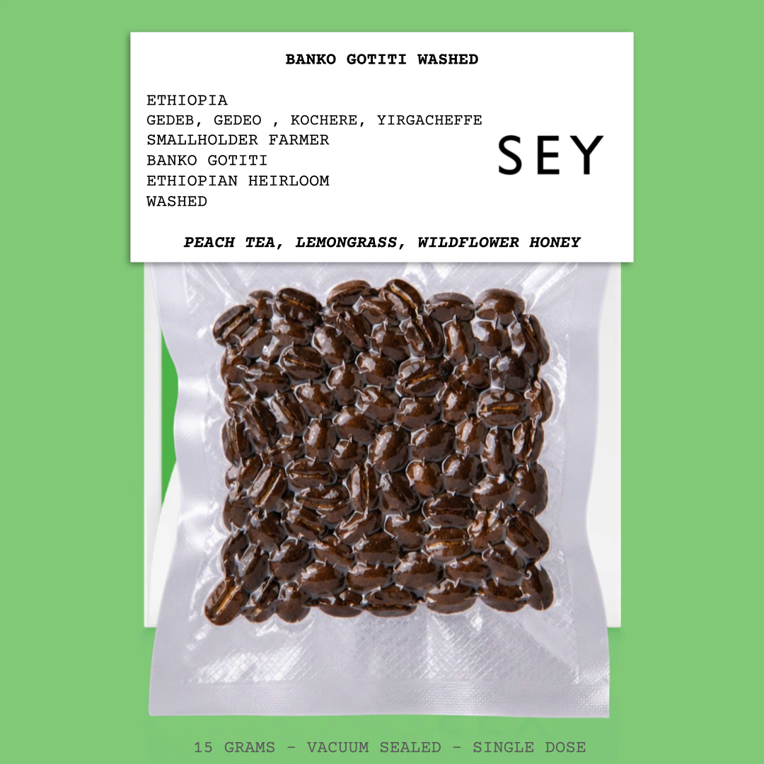 BANKO GOTITI WASHED-ETHIOPIA-GEDEB, GEDEO- KOCHERE, YIRGACHEFFE-SMALLHOLDER FARMER-BANKO GOTITI-TRANSPARENT-WASHED-ARABICA-ETHIOPIAN HEIRLOOM-PEACH TEA, LEMONGRASS, WILDFLOWER HONEY-SEY-USA