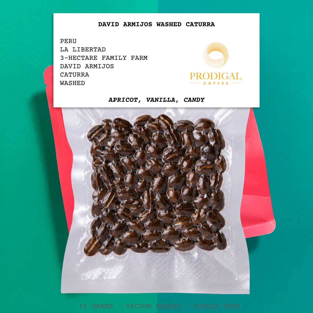 DAVID ARMIJOS WASHED CATURRA-PERU-LA LIBERTAD-3-HECTARE FAMILY FARM-DAVID ARMIJOS-TRANSPARENT-WASHED-ARABICA-CATURRA-APRICOT, VANILLA, CANDY-PRODIGAL-USA