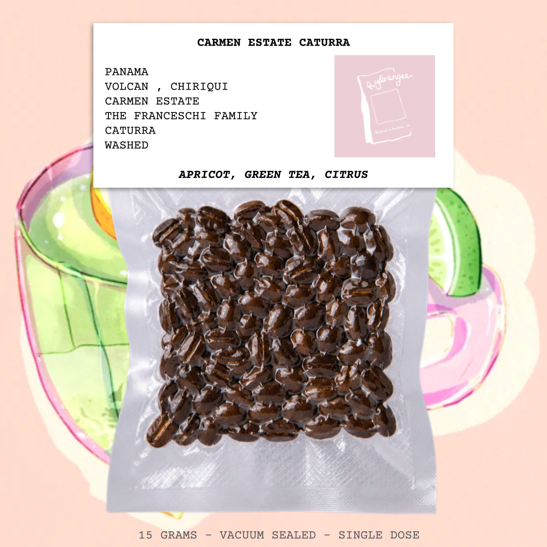CARMEN ESTATE CATURRA- PANAMA- VOLCAN-CHIRIQUI- CARMEN ESTATE- THE FRANCESCHI FAMILY-TRANSPARENT- WASHED-ARABICA-CATURRA- APRICOT, GREEN TEA, CITRUS-HYDRANGEA-USA