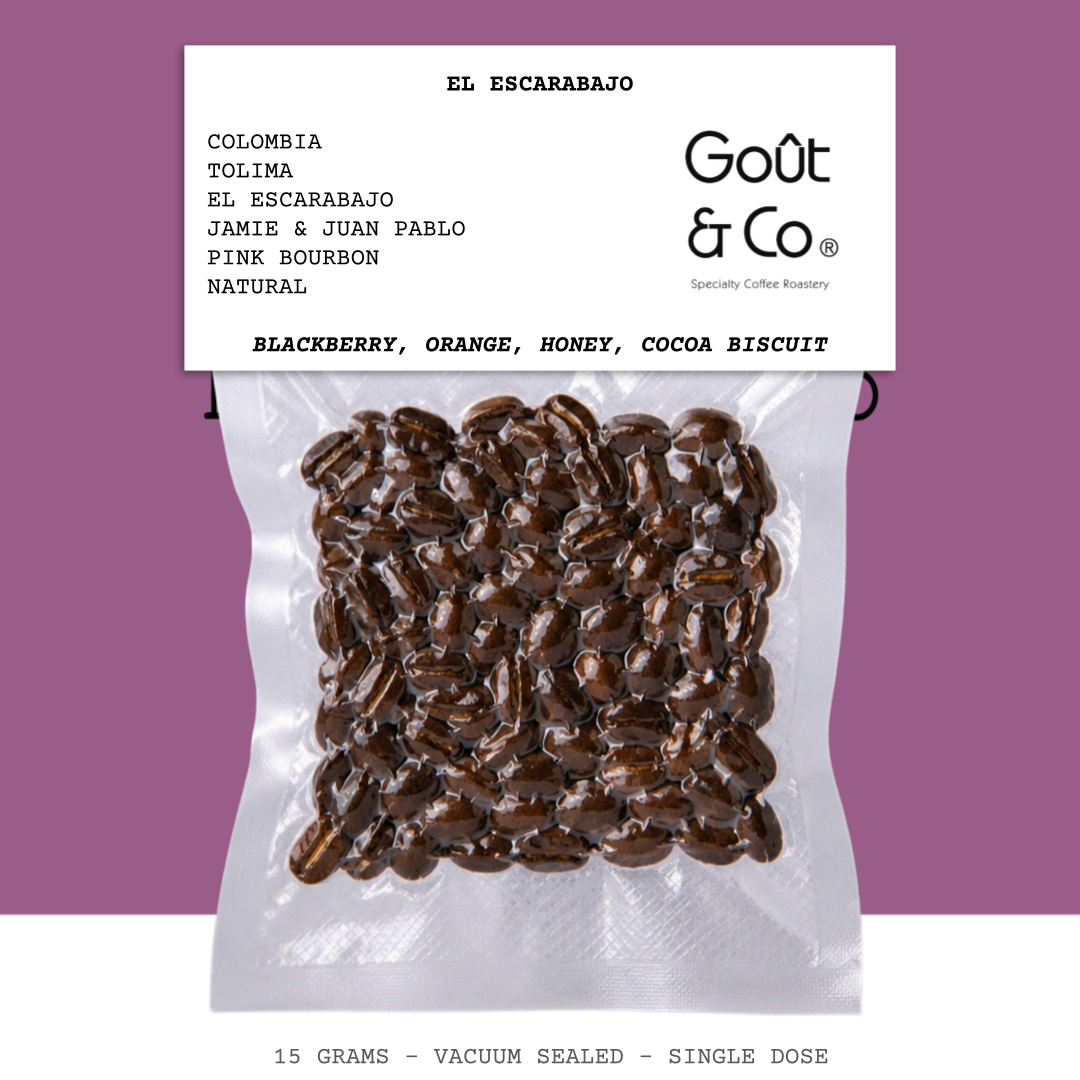 EL ESCARABAJO-COLOMBIA-TOLIMA-EL ESCARABAJO-
JAMIE & JUAN PABLO-TRANSLUCENT-NATURAL-ARABICA-
PINK BOURBON-BLACKBERRY, ORANGE, HONEY, COCOA
BISCUIT-GOUT & CO-CHINA