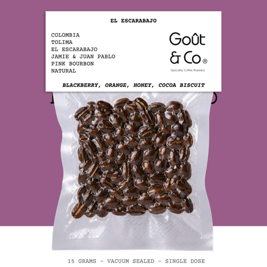 EL ESCARABAJO-COLOMBIA-TOLIMA-EL ESCARABAJO-
JAMIE & JUAN PABLO-TRANSLUCENT-NATURAL-ARABICA-
PINK BOURBON-BLACKBERRY, ORANGE, HONEY, COCOA
BISCUIT-GOUT & CO-CHINA