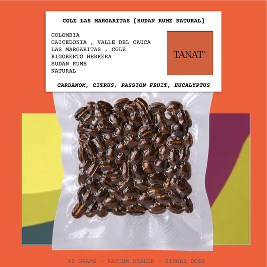 CGLE LAS MARGARITAS [SUDAN RUME NATURAL]-COLOMBIA-CAICEDONIA-VALLE DEL CAUCA-LAS MARGARITAS-RIGOBERTO HERRERA-CGLE-TRANSLUCENT-NATURAL-ARABICA-SUDAN RUME-CARDAMOM, CITRUS, PASSION FRUIT, EUCALYPTUS-TANAT-FRANCE