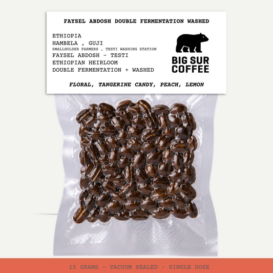 FAYSEL ABDOSH DOUBLE FERMENTATION WASHED-ETHIOPIA-HAMBELA-GUJI-SMALLHOLDER FARMERS-FAYSEL ABDOSH - TESTI-TESTI WASHING STATION-TRANSLUCENT-DOUBLE FERMENTATION + WASHED-ARABICA-ETHIOPIAN HEIRLOOM-FLORAL, TANGERINE CANDY, PEACH, LEMON-BIG SUR COFFEE-CHINA