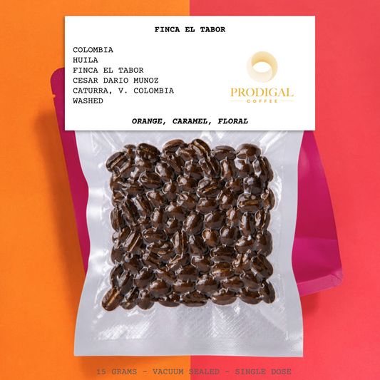 FINCA EL TABOR -COLOMBIA-HUILA-FINCA EL TABOR- CESAR DARIO MUNOZ-TRANSPARENT-WASHED-ARABICA- CATURRA, V. COLOMBIA-ORANGE, CARAMEL, FLORAL- PRODIGAL-USA
