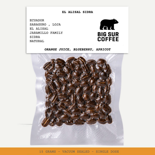 EL ALISAL SIDRA-ECUADOR-SARAGURO-LOJA-EL ALISAL-JARAMILLO FAMILY-TRANSLUCENT-NATURAL- ARABICA-SIDRA-ORANGE JUICE, BLUEBERRY, APRICOT- BIG SUR COFFEE-CHINA