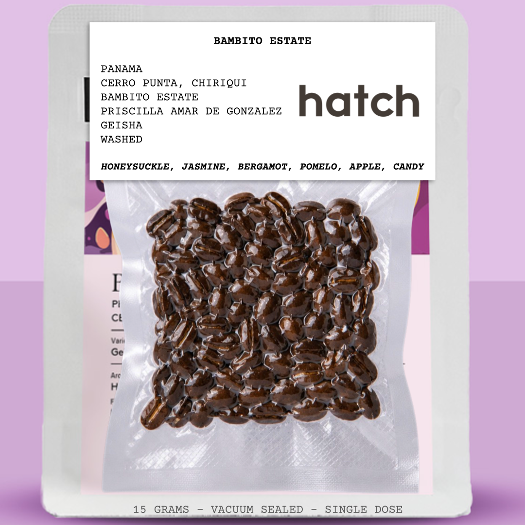 BAMBITO ESTATE-PANAMA-CHIRIQUI-VOLCAN-BAMBITO ESTATE-PRISCILLA AMAR DE GONZALEZ-TRANSPARENT-WASHED-ARABICA-GEISHA/GESHA-HONEYSUCKLE, JASMINE, BERGAMOT, POMELA, APPLE, CANDY-HATCH CRAFTED-CANADA